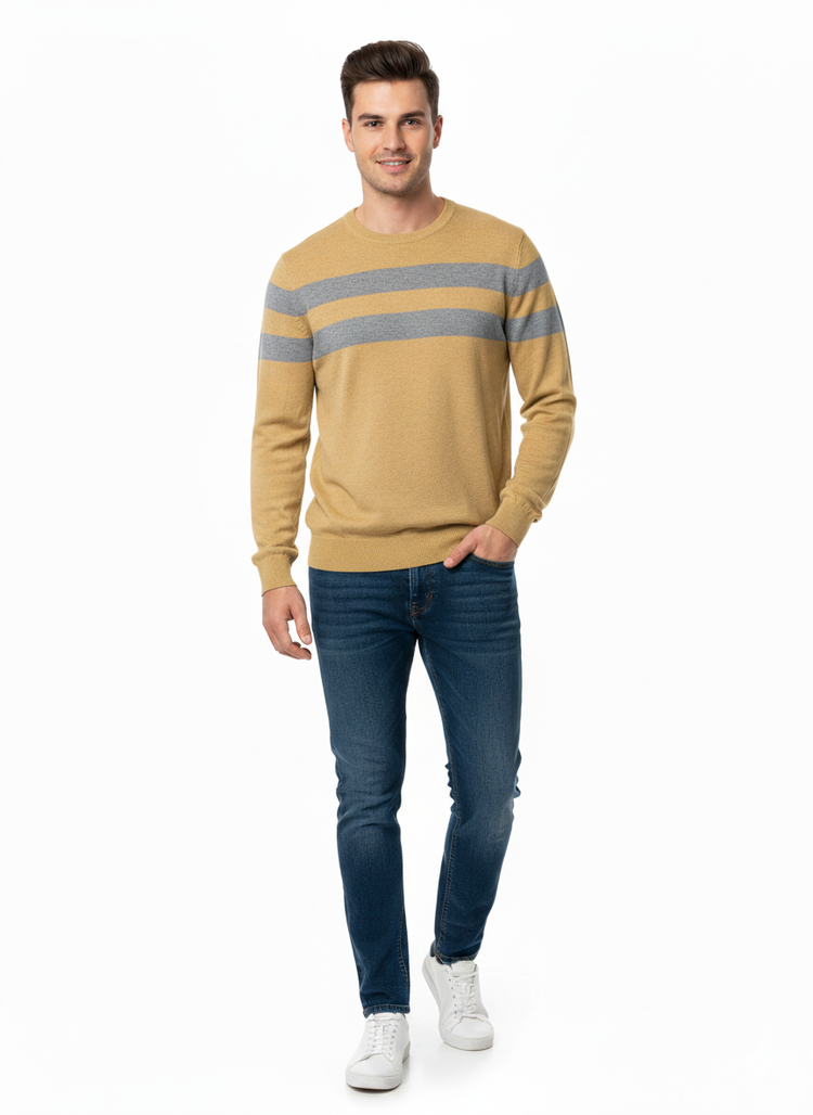 Tommy Hilfiger Suéter Cuello Redondo con Rayas Dobles Hombre Cafe