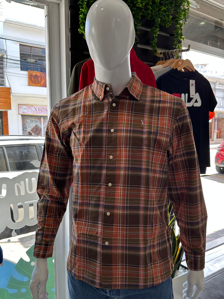 Polo Ralph Lauren Camisa Oxford Cuadros Hombre Naranja/Verde