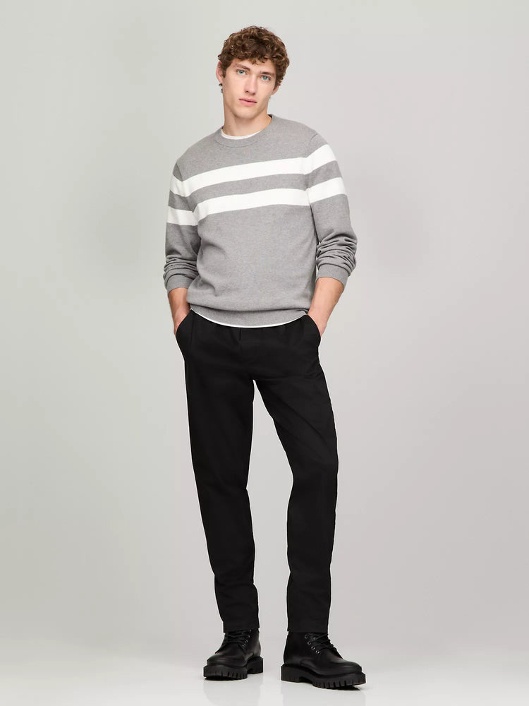 Tommy Hilfiger Suéter Cuello Redondo con Rayas Dobles Hombre Gris Blanco