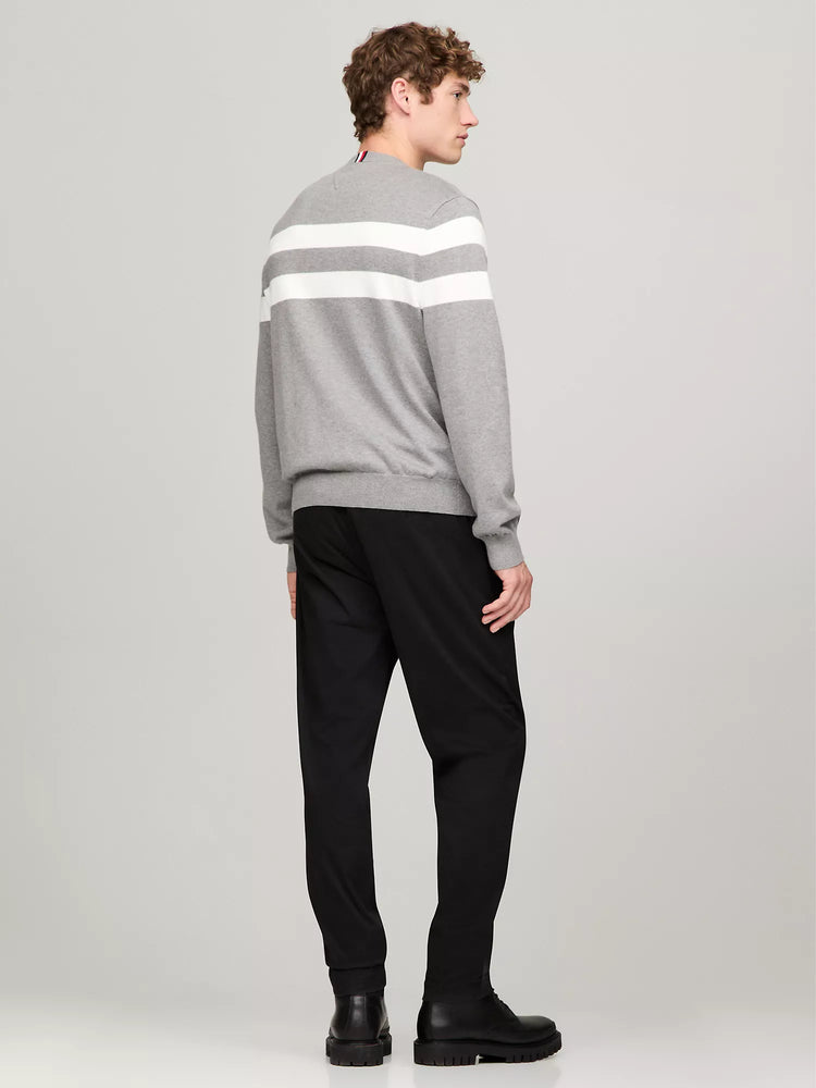Tommy Hilfiger Suéter Cuello Redondo con Rayas Dobles Hombre Gris Blanco