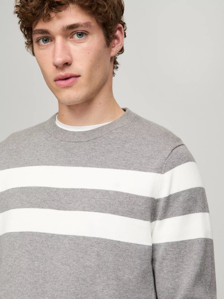 Tommy Hilfiger Suéter Cuello Redondo con Rayas Dobles Hombre Gris Blanco