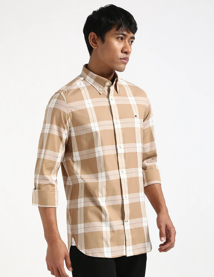Tommy Hilfiger Camisa Oxford Hombre Cuadros Beige/Blanco