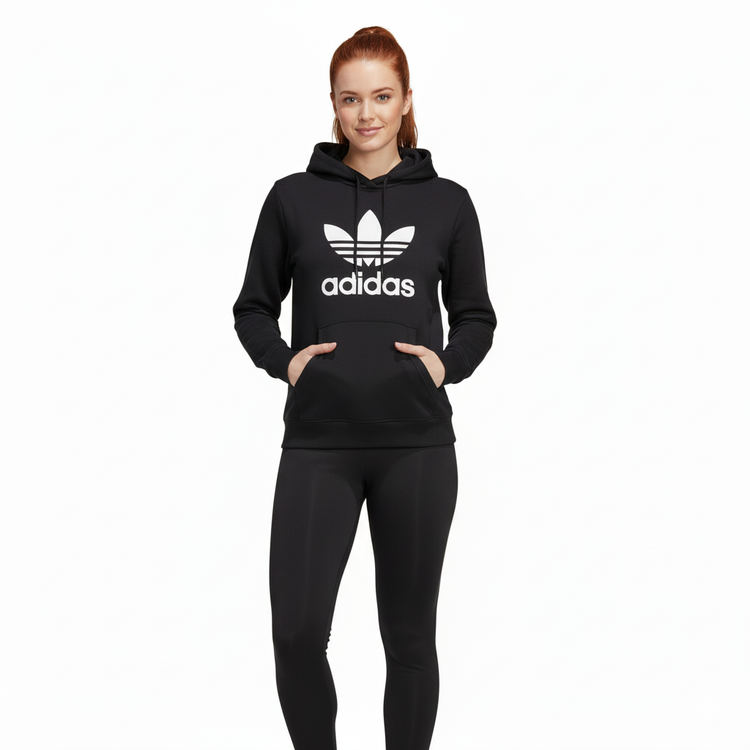 Adidas Hoodie Mujer Negro Logo Grande