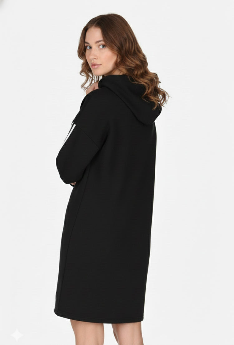 Adidas Vestido con Capucha para Mujer Negro Rayas