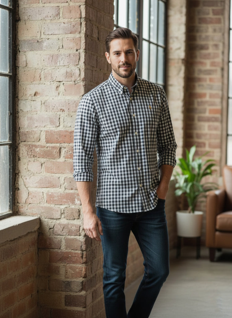 Polo Ralph Lauren Camisa Oxford Cuadros Hombre Blanco/Negro