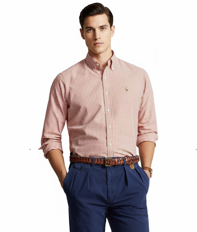 Polo Ralph Lauren Camisa Oxford Cuadros Hombre Vino/Blanco