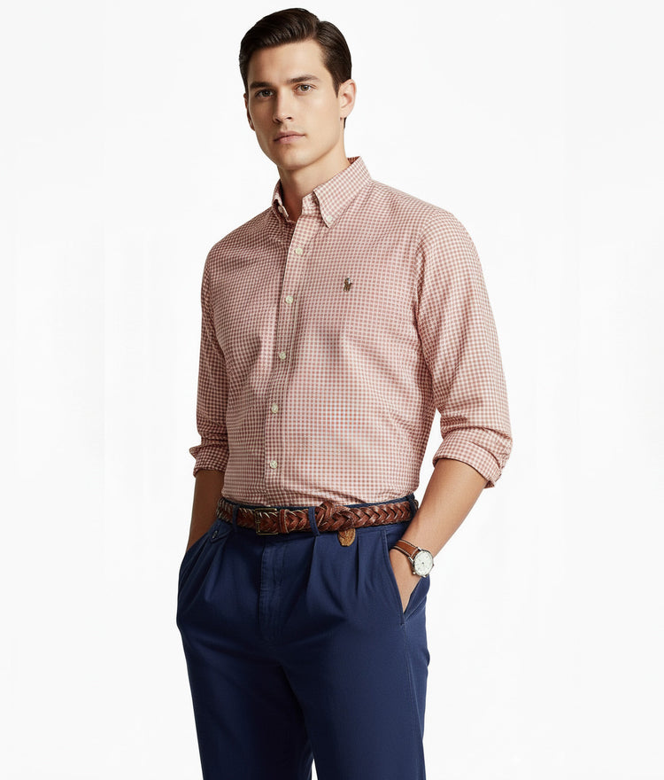 Polo Ralph Lauren Camisa Oxford Cuadros Hombre Vino/Blanco