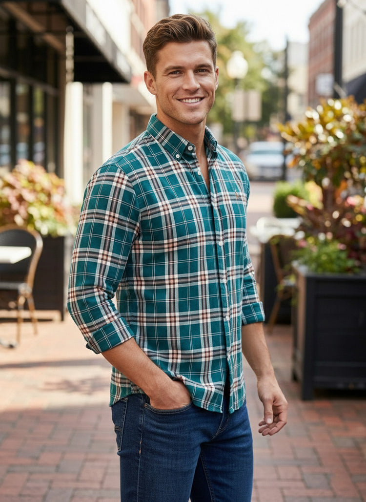 Polo Ralph Lauren Camisa Oxford Cuadros Hombre Blanco/Turquesa