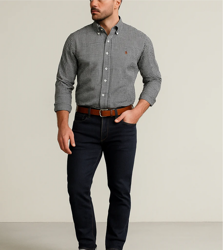 Polo Ralph Lauren Camisa Oxford Cuadros Hombre Negro/Blanco