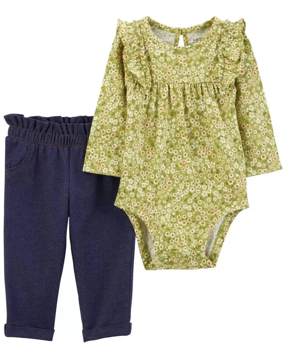 Carter’s Conjunto de Bebe 2 Piezas Set Verde Jean Niña