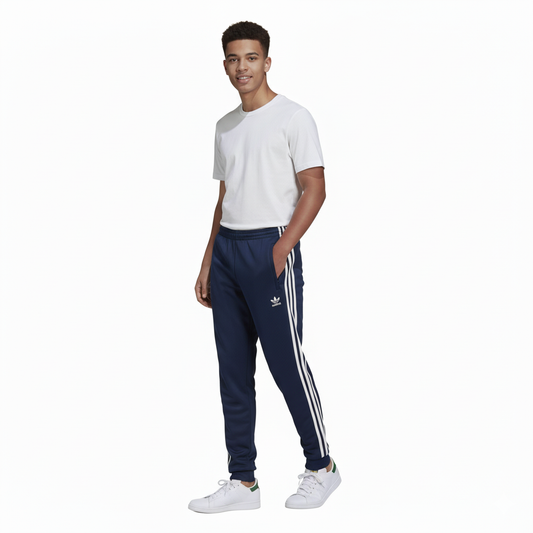 Adidas Calentador Hombre Azul rayas Blancas