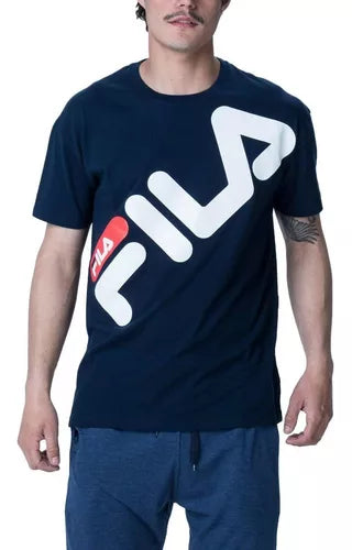 Camiseta Fila Hombre Azul Logo Inclinado