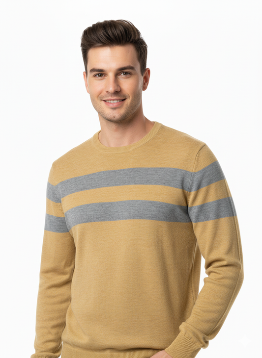 Tommy Hilfiger Suéter Cuello Redondo con Rayas Dobles Hombre Cafe