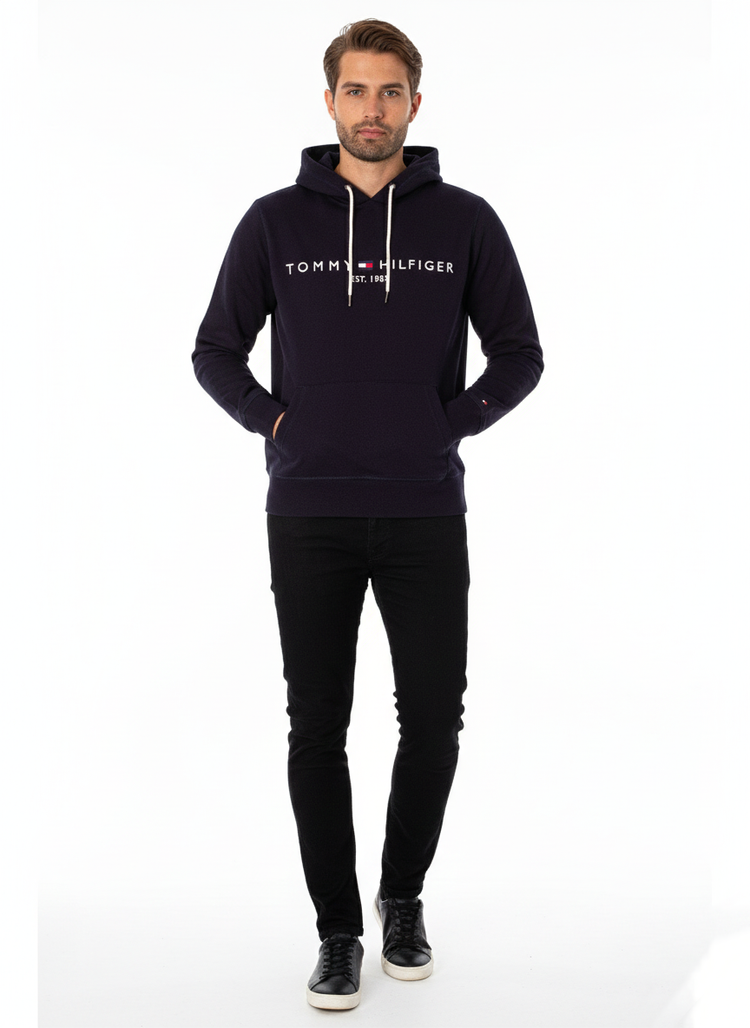 Tommy Suéter con Capucha Azul Marino Logo