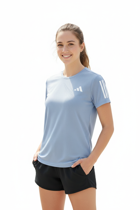 Adidas Camiseta Deportiva Azul Rayas para Mujer