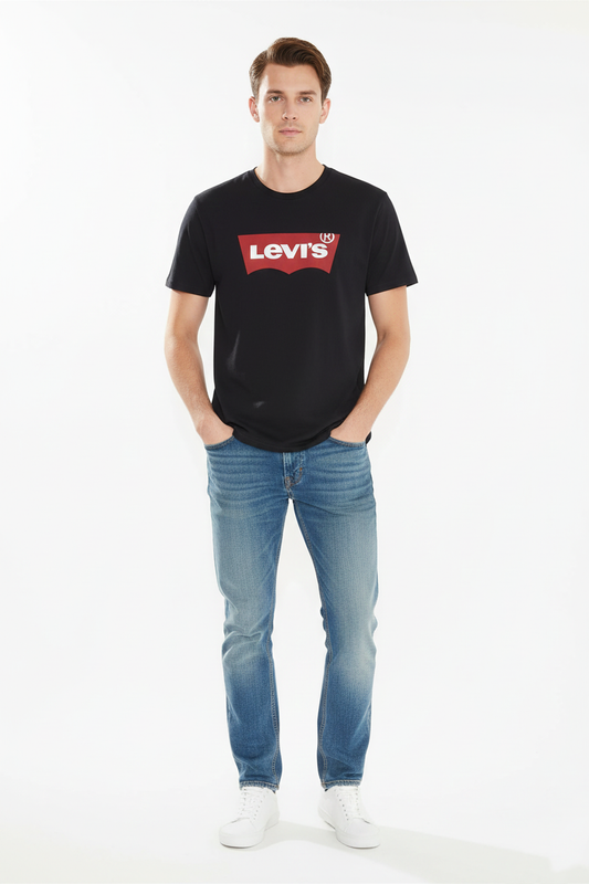 Levi's Camiseta Hombre Negra Logo Rojo Grande
