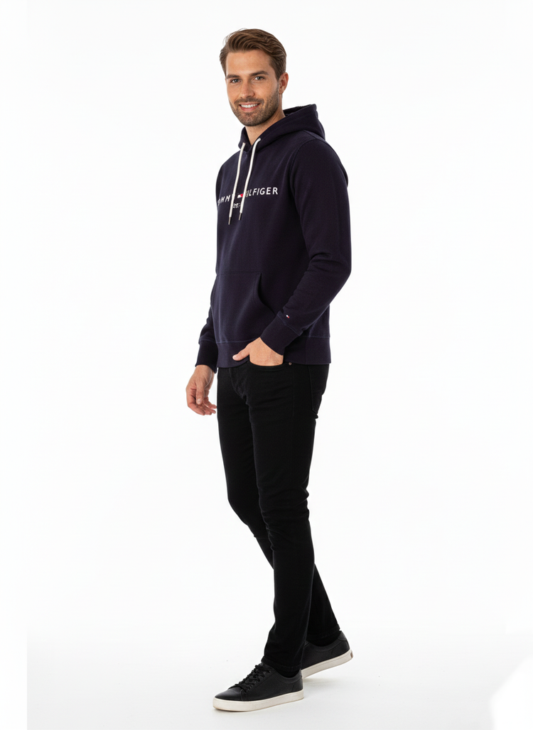 Tommy Suéter con Capucha Azul Marino Logo