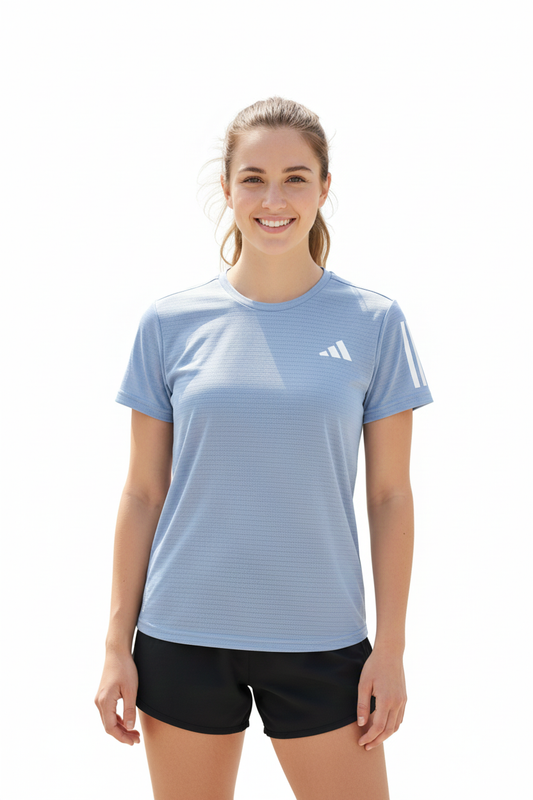 Adidas Camiseta Deportiva Azul Rayas para Mujer