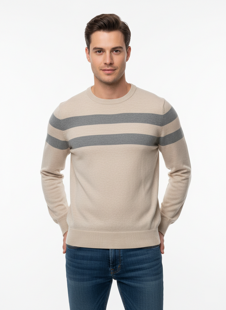 Tommy Hilfiger Suéter Cuello Redondo con Rayas Dobles Hombre Beige