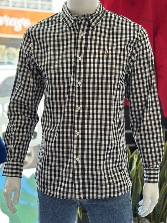 Polo Ralph Lauren Camisa Oxford Cuadros Hombre Blanco/Negro