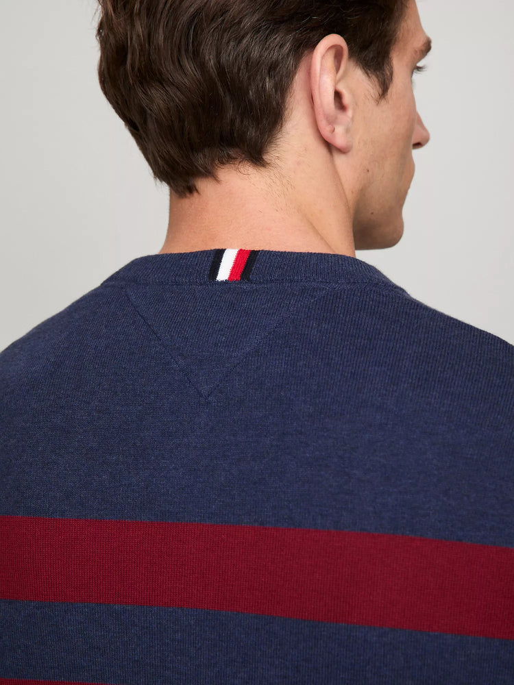 Tommy Hilfiger Suéter Cuello Redondo con Rayas Dobles Hombre Azul Marino