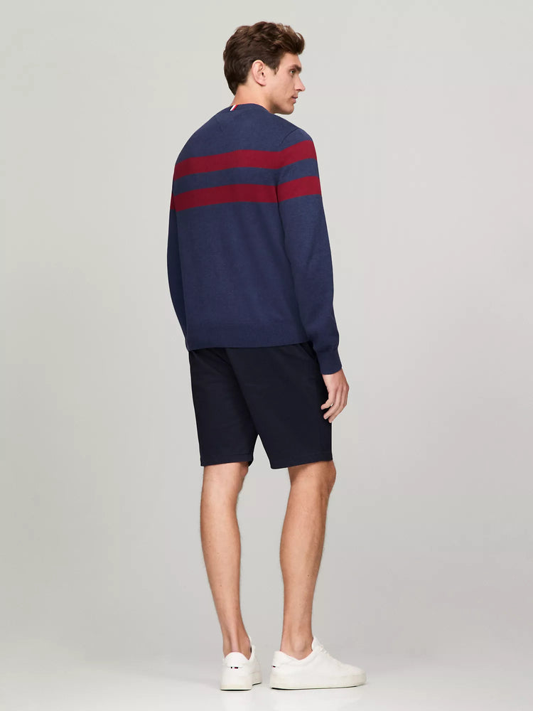 Tommy Hilfiger Suéter Cuello Redondo con Rayas Dobles Hombre Azul Marino