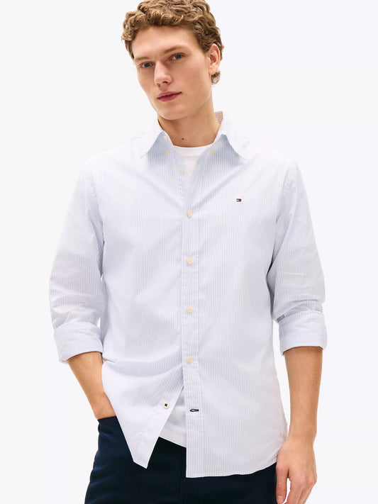 Tommy Hilfiger Camisa Oxford Hombre Gris Rayas Blancas