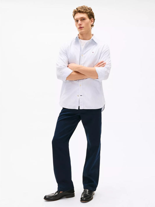 Tommy Hilfiger Camisa Oxford Hombre Gris Rayas Blancas