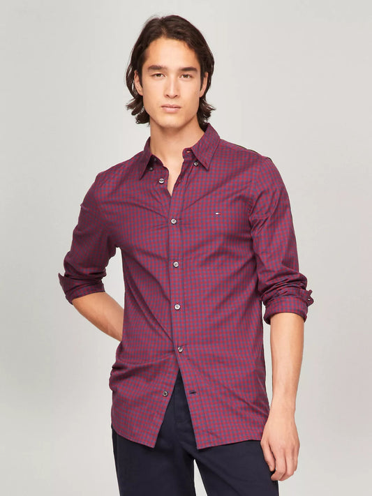 Tommy Hilfiger Camisa Oxford Cuadros Hombre Vino/Azul