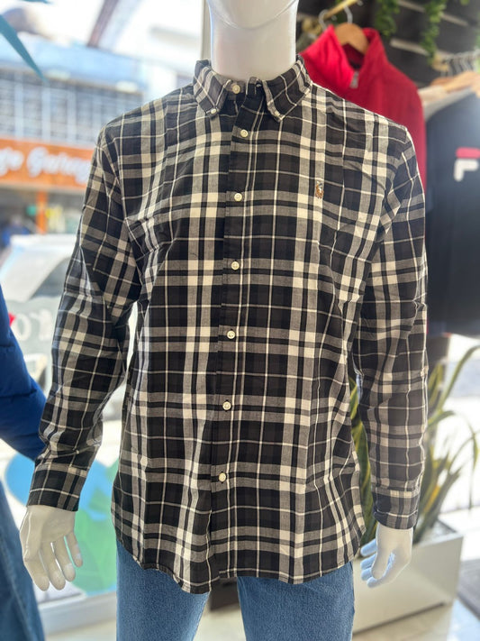 Polo Ralph Lauren Camisa Oxford Cuadros Hombre Negro/Blanco