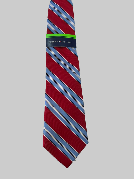 Tommy Hilfiger Corbata para niño Rojo/Celeste Rayas