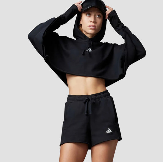Adidas Hoodie Crop Mujer Negro Deportivo