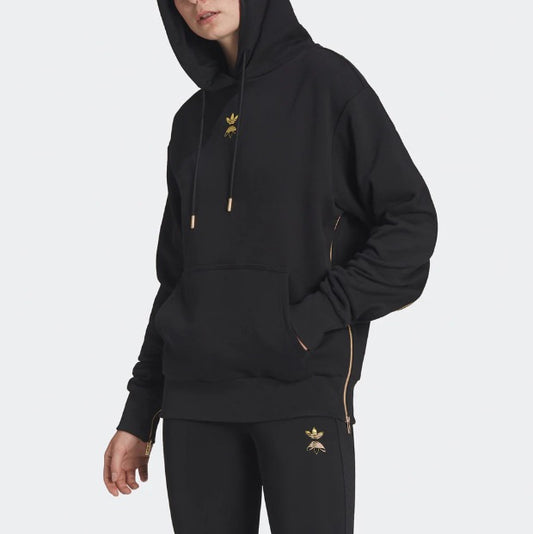 Adidas Hoodie Mujer Negro con Dorado Deportivo
