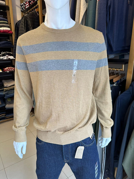 Tommy Hilfiger Suéter Cuello Redondo con Rayas Dobles Hombre Cafe