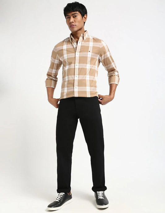 Tommy Hilfiger Camisa Oxford Hombre Cuadros Beige/Blanco