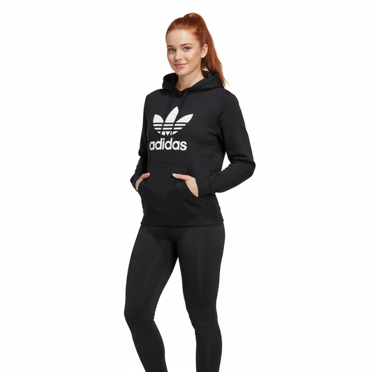 Adidas Hoodie Mujer Negro Logo Grande