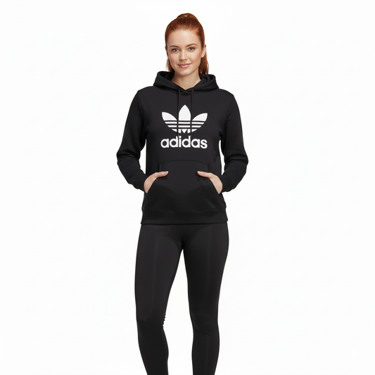 Adidas Hoodie Mujer Negro Logo Grande