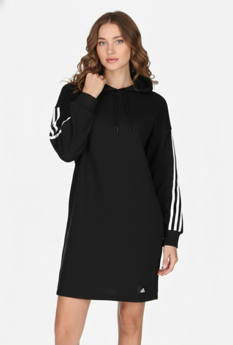 Adidas Vestido con Capucha para Mujer Negro Rayas