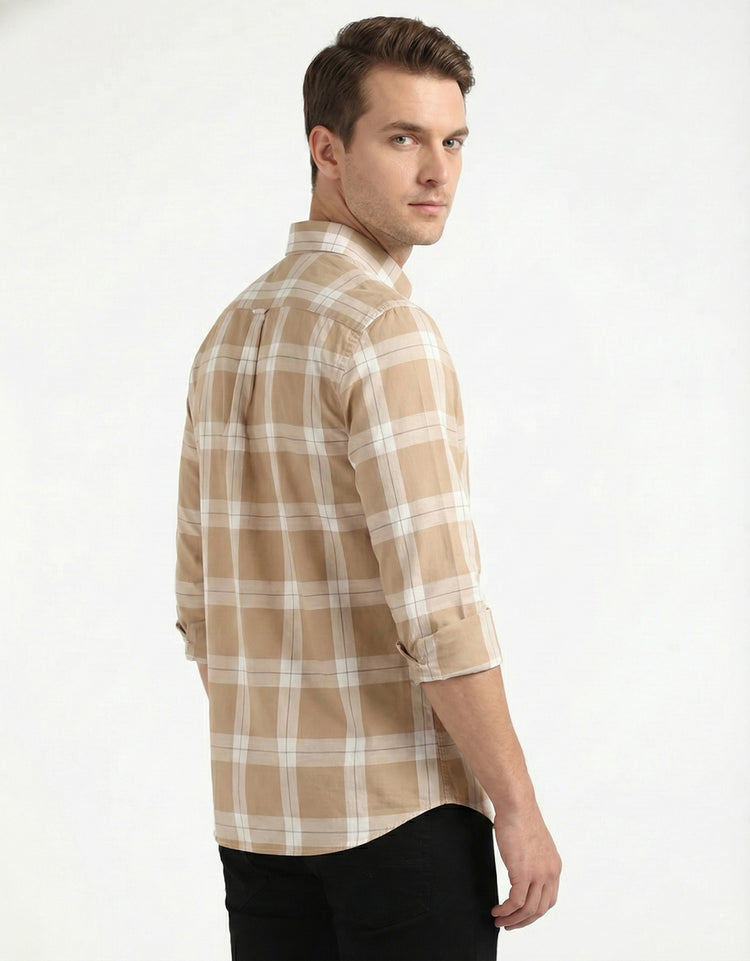 Tommy Hilfiger Camisa Oxford Hombre Cuadros Beige/Blanco