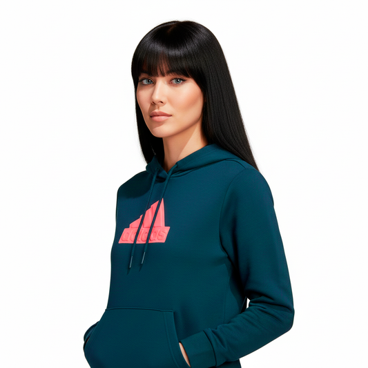 Adidas Hoodie Mujer Azul Logo Rosa