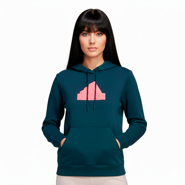Adidas Hoodie Mujer Azul Logo Rosa