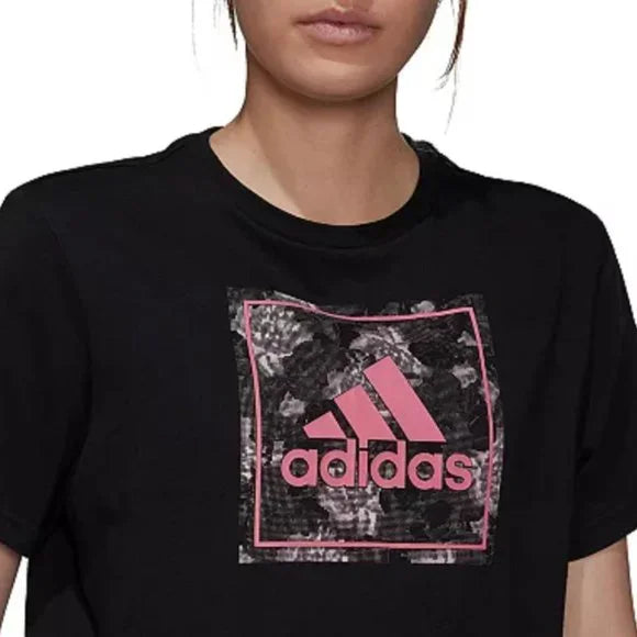 Adidas Camiseta Deportiva Mujer Negro Rosa frente