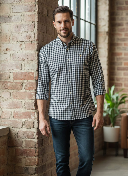 Polo Ralph Lauren Camisa Oxford Cuadros Hombre Blanco/Negro