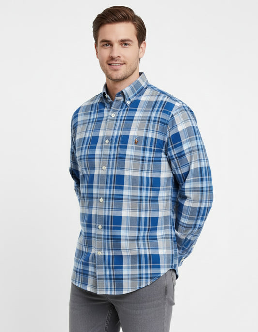 Polo Ralph Lauren Camisa Oxford Cuadros Hombre Azul/Blanco