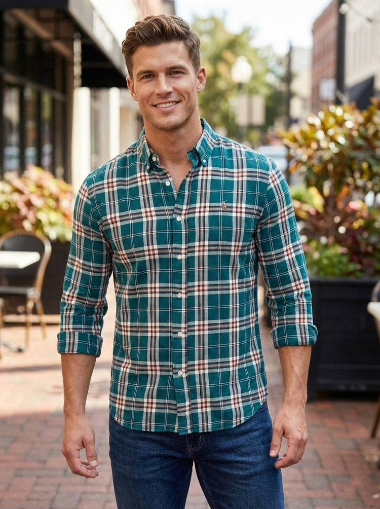 Polo Ralph Lauren Camisa Oxford Cuadros Hombre Blanco/Turquesa