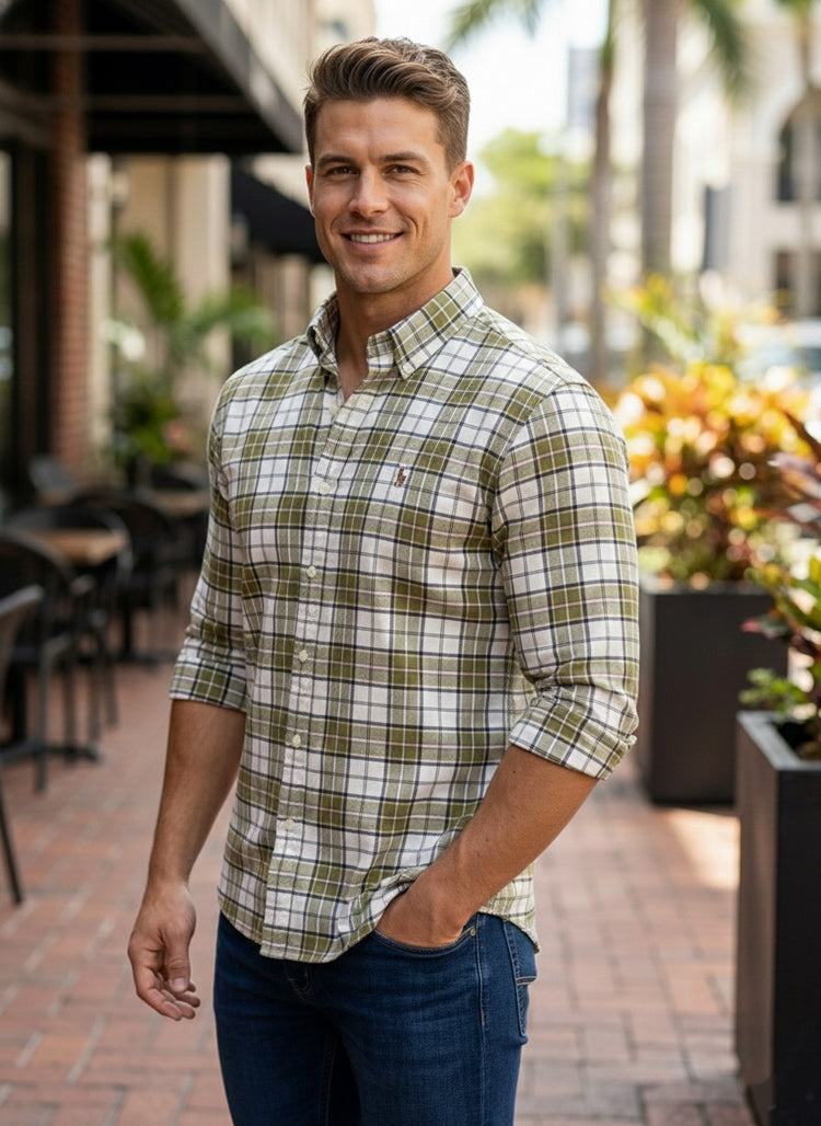 Polo Ralph Lauren Camisa Oxford Cuadros Hombre Blanco/Verde