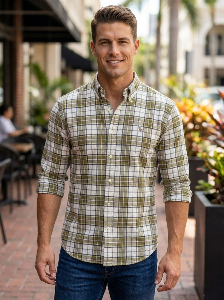 Polo Ralph Lauren Camisa Oxford Cuadros Hombre Blanco/Verde