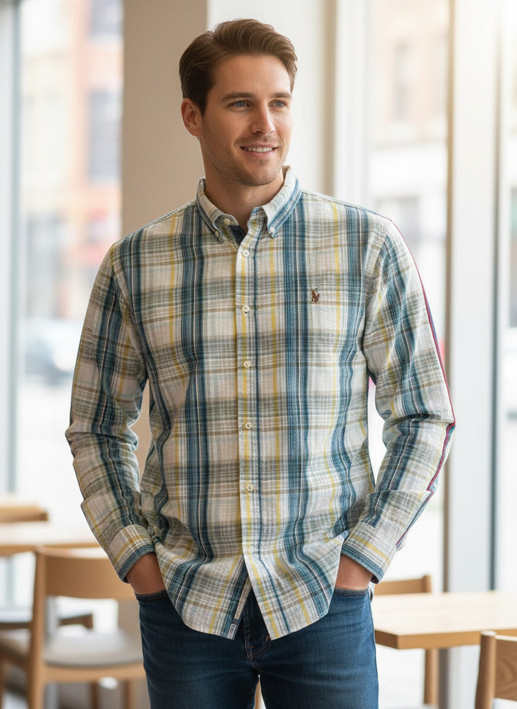 Polo Ralph Lauren Camisa Oxford Cuadros Hombre Blanco/Azul