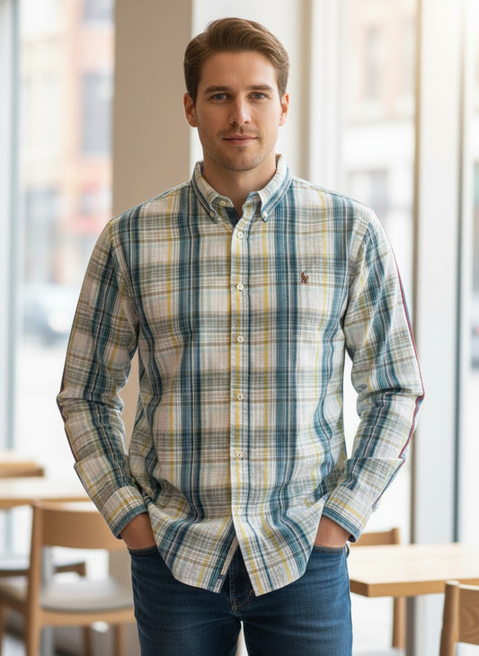 Polo Ralph Lauren Camisa Oxford Cuadros Hombre Blanco/Azul