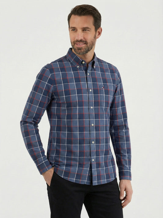 Tommy Hilfiger Camisa Oxford Hombre Cuadros Azul
